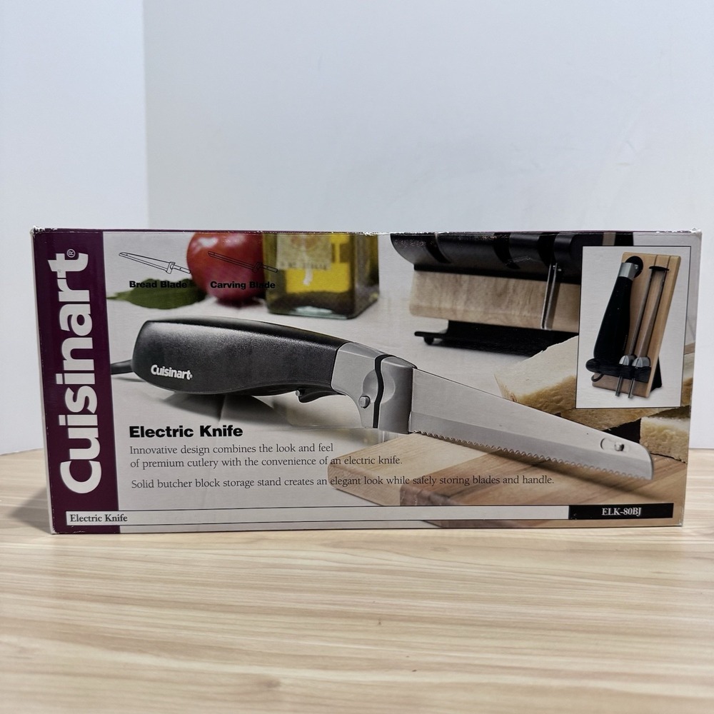 Cuisinart Electric Knife ELK-80BJ Wood Block & Serrated Bread/Carving Blades Set